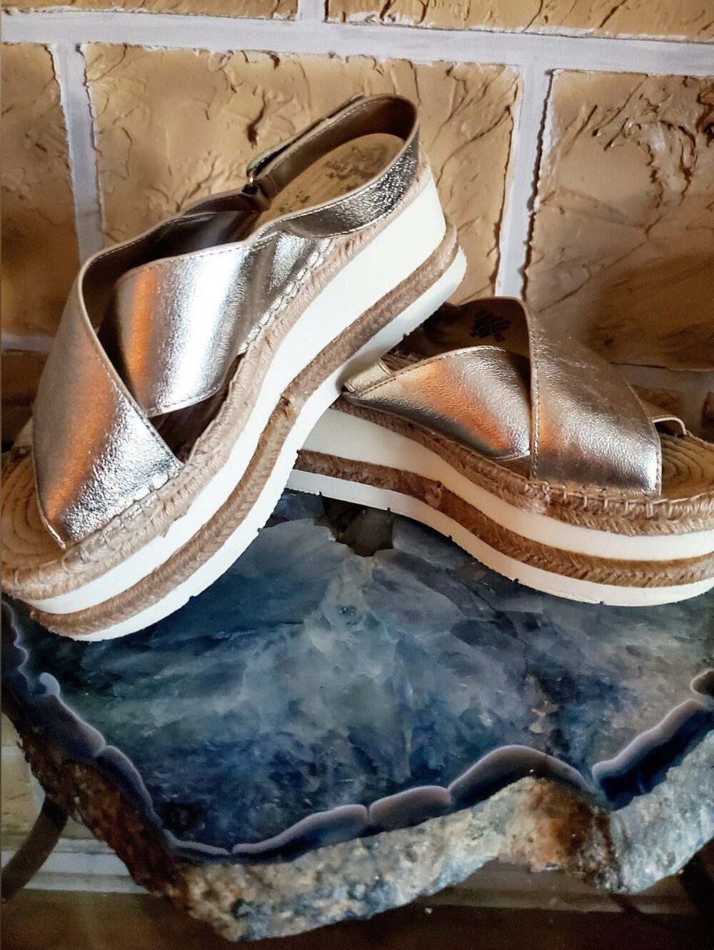 Marc Fisher Metallic Silver Platform Slide Sandals for Women